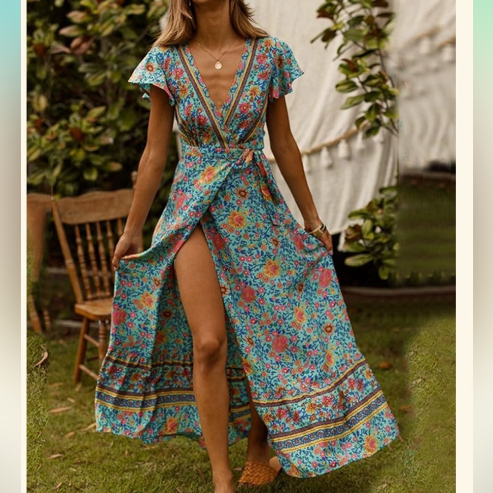 Flutter Sleeve Floral wrap dress - so comfy!